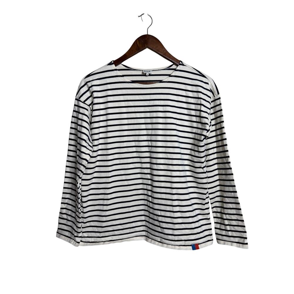 KULE Striped Long Sleeve Cotton Breton Top Ivory Navy Size M